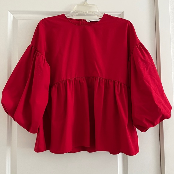 Tops - Zara Red Ballon Sleeve Shirt